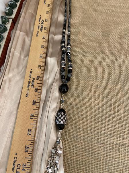 Long hand knotted necklace with black snowflake obsidian necklace picture