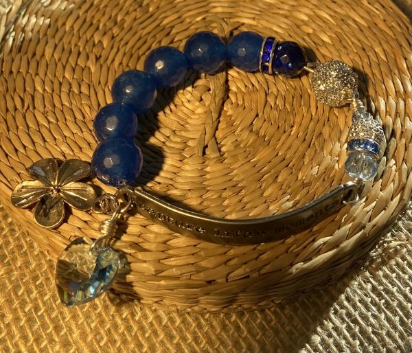 Sentiment bracelet with blue agate.