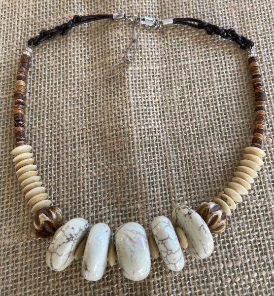 White turquoise and bone necklace