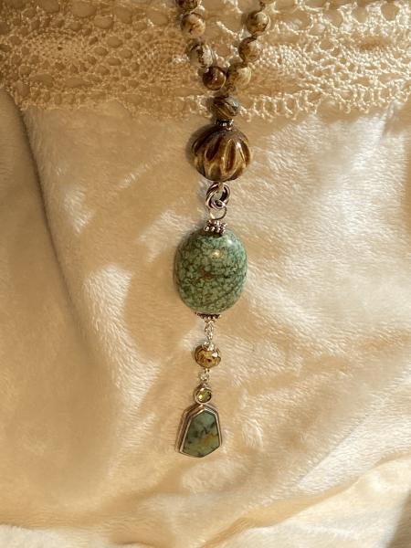 Turquoise, peridot and Picture jasper stone long necklace picture