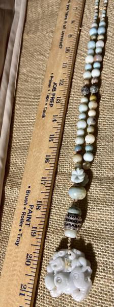 Long hand knotted necklace with Amazonite picture