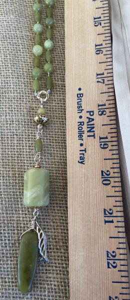 Olive jade long hand knotted necklace picture