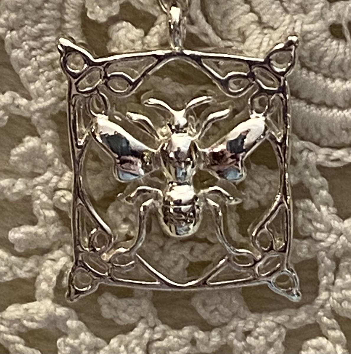 Watermelon tourmaline and .925 silver bee charm necklace. picture