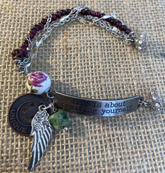 Sentiment bracelet with garnet and turquoise picture