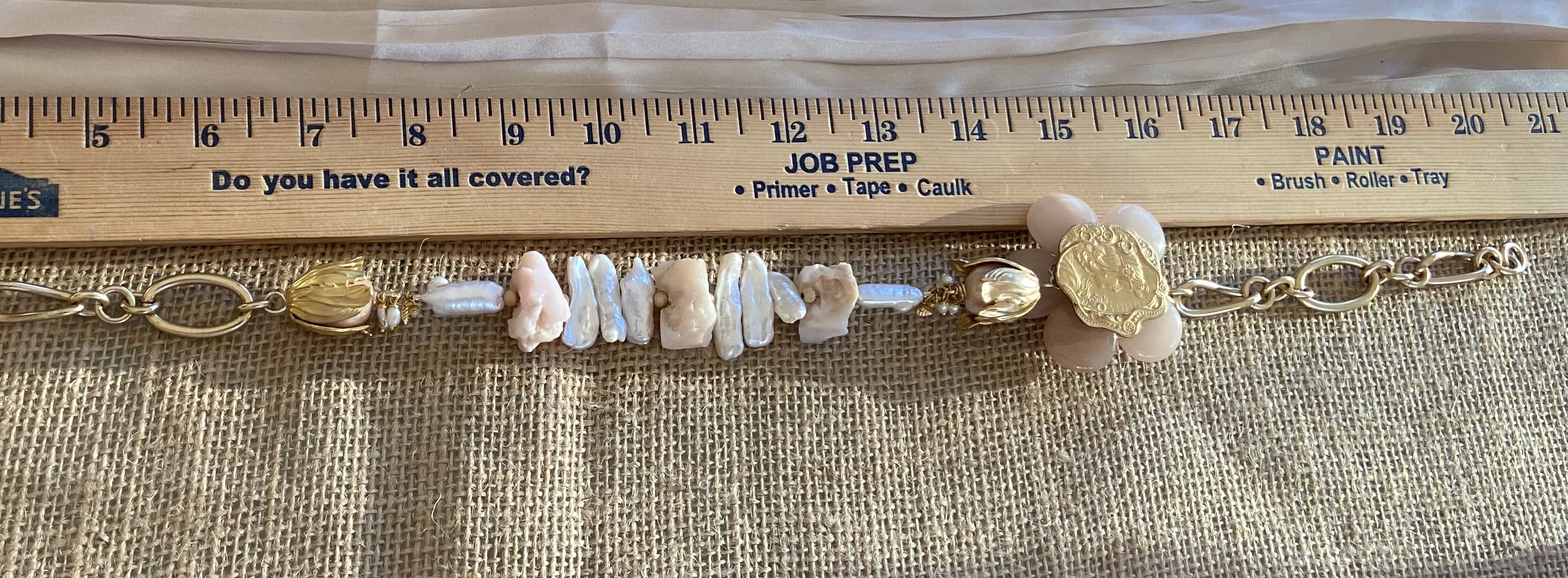 Gorgeous peach aventurine, pink opal and freshwater pearl necklace. picture