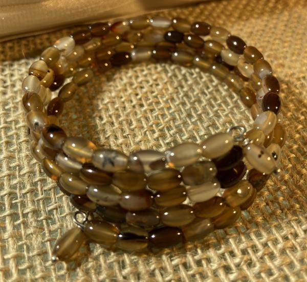 Quadruple coils  brown striped agate beads bracelet . picture