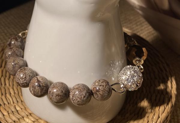 Sentiment bracelet with brown snowflake obsidian picture