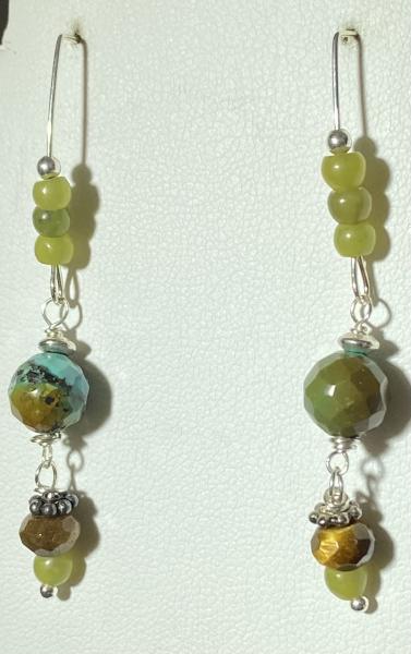 African turquoise, tiger eye and olive jade earrings picture