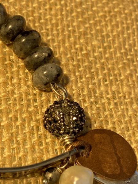 Sentiment bracelet with labradorite and vintage rosary bead. picture