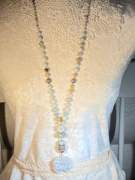 Long hand knotted necklace with Amazonite picture