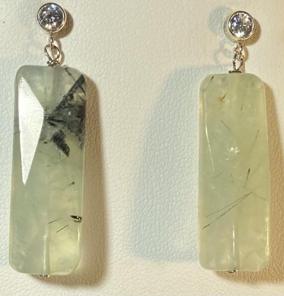 Prehnite and cubic zirconia post earrings