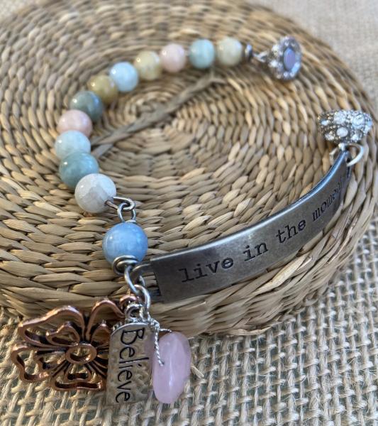 Sentiment bracelet with morganite and chalcedony