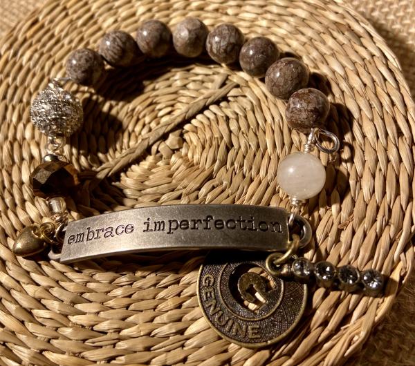 Sentiment bracelet with brown snowflake obsidian