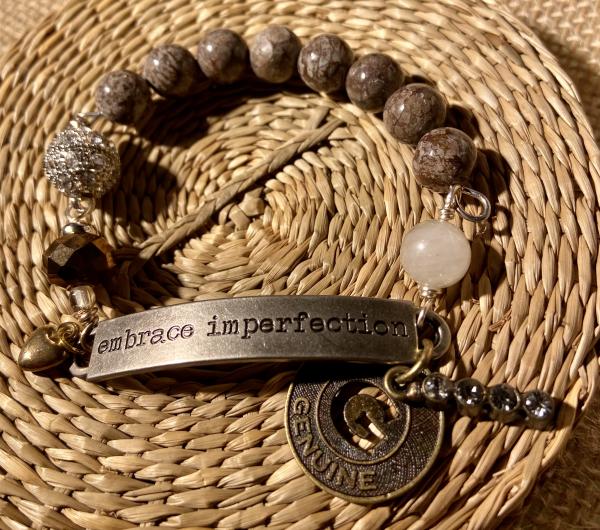 Sentiment bracelet with brown snowflake obsidian picture