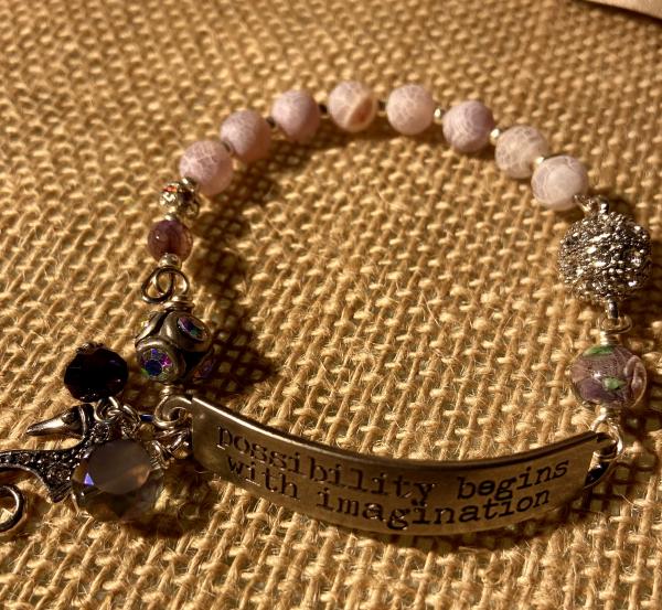 Sentiment bracelet with frosted lavender agate