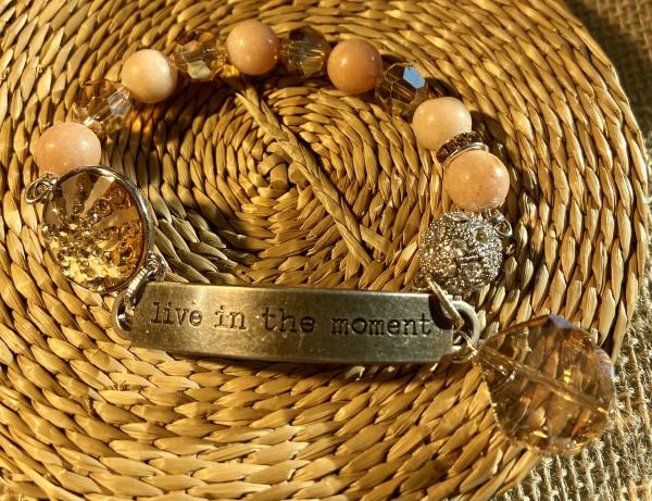 Sentiment bracelet with peach calcite and crystal. picture