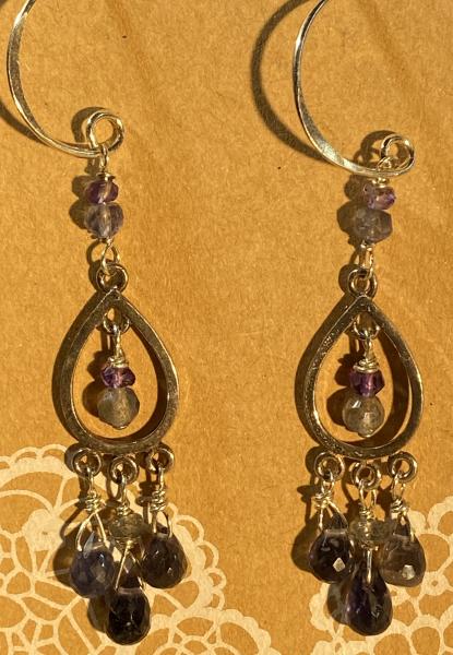 Iolite, amethyst, labradorite dainty chandelier earrings picture