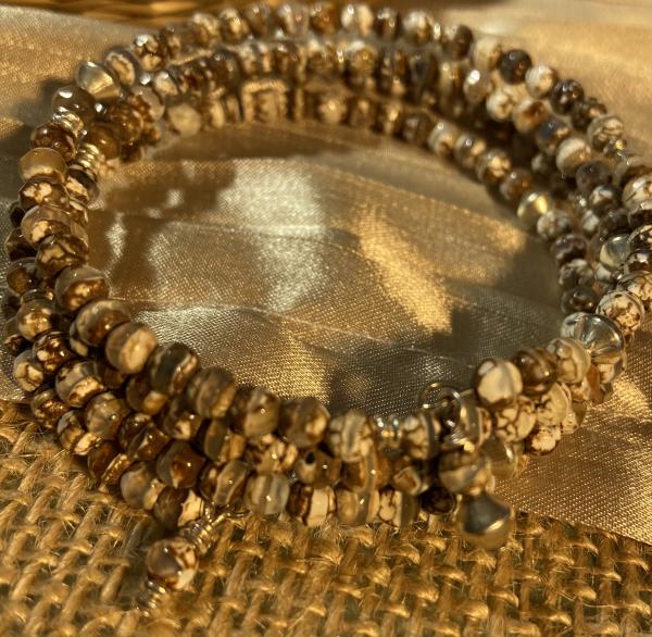 Brown banded agate quadruple coil bracelet picture