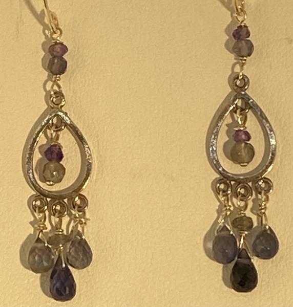 Iolite, amethyst, labradorite dainty chandelier earrings picture