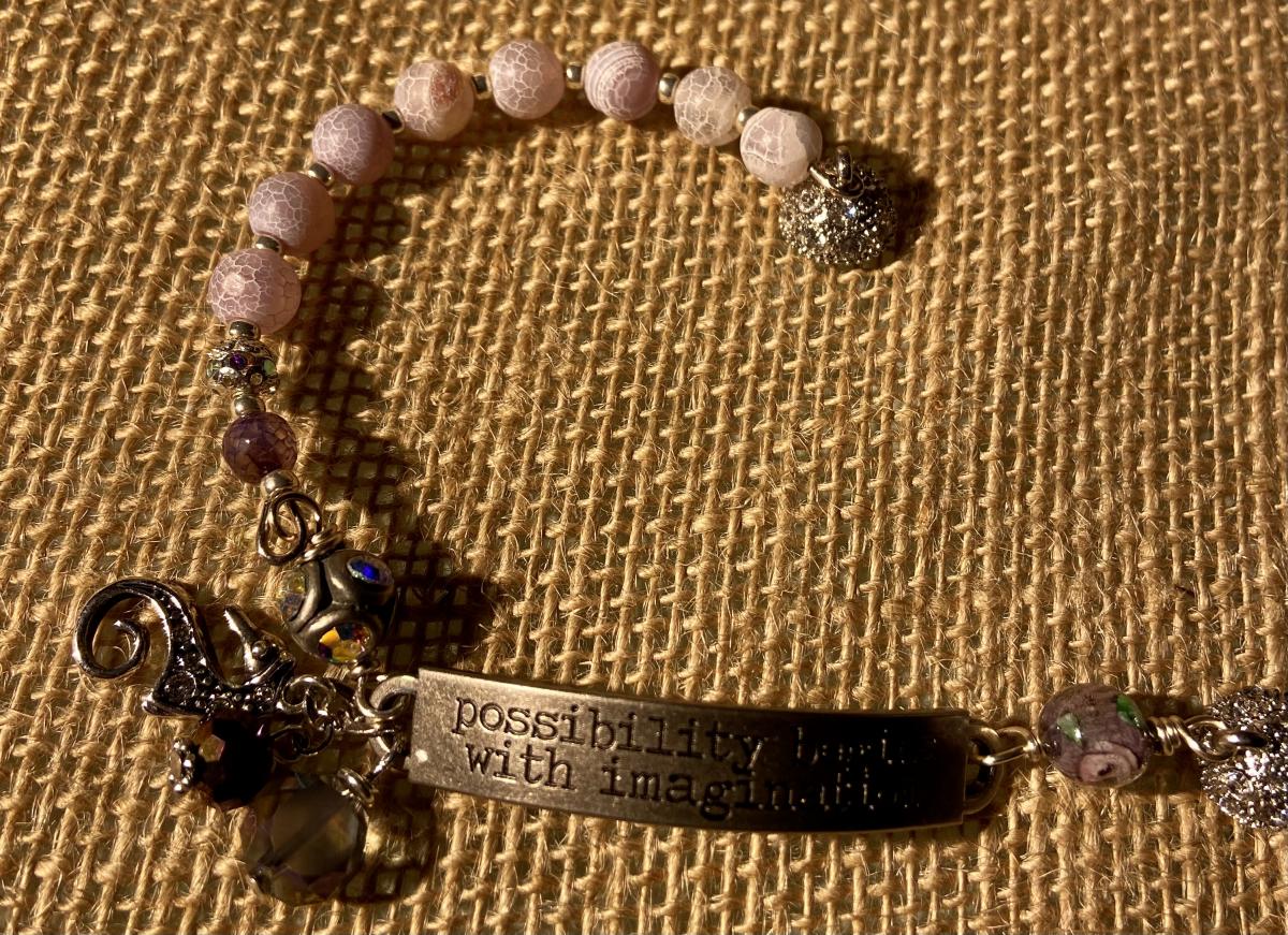 Sentiment bracelet with frosted lavender agate picture