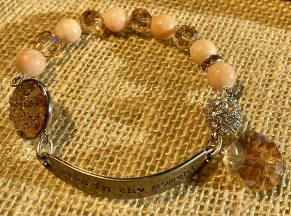 Sentiment bracelet with peach calcite and crystal. picture