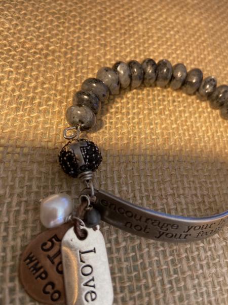 Sentiment bracelet with labradorite and vintage rosary bead. picture