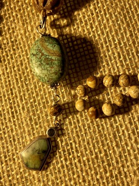 Turquoise, peridot and Picture jasper stone long necklace picture