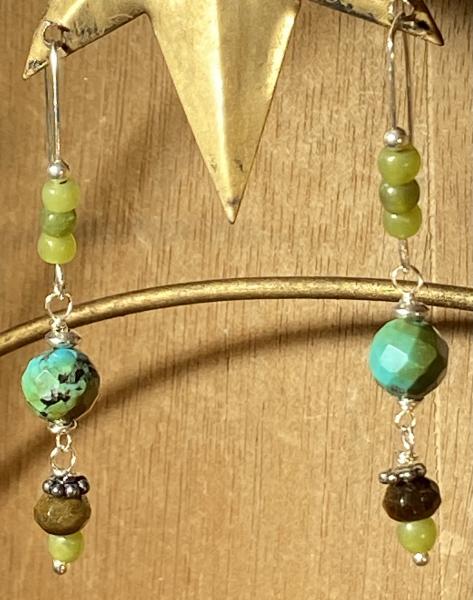 African turquoise, tiger eye and olive jade earrings picture