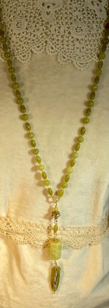 Olive jade long hand knotted necklace picture