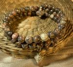 Leopard skin jasper and .925 silver double coil bracelet