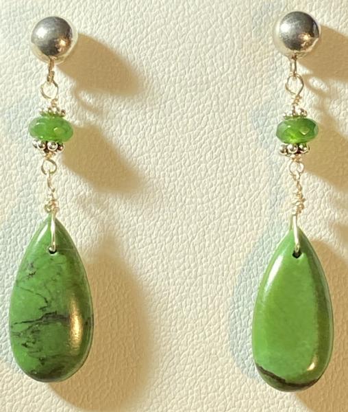 Mohave green copper turquoise, chrome diopside .925 silver post earrings picture