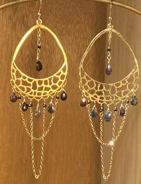 Black opal and black spinel chandelier earrings