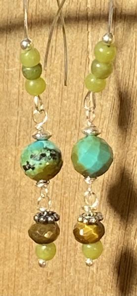 African turquoise, tiger eye and olive jade earrings picture