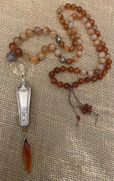 Carnelian and .925 Bali bead long necklace