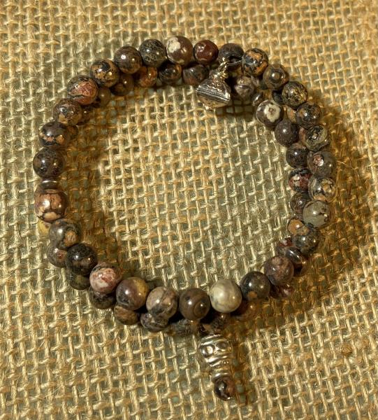 Leopard skin jasper and .925 silver double coil bracelet picture