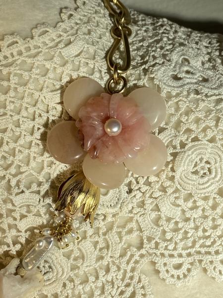 Gorgeous peach aventurine, pink opal and freshwater pearl necklace. picture