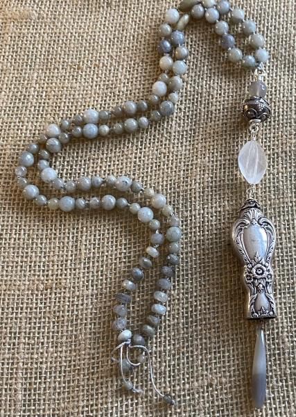 Lovely labradorite, chalcedony and rock quartz long necklace picture