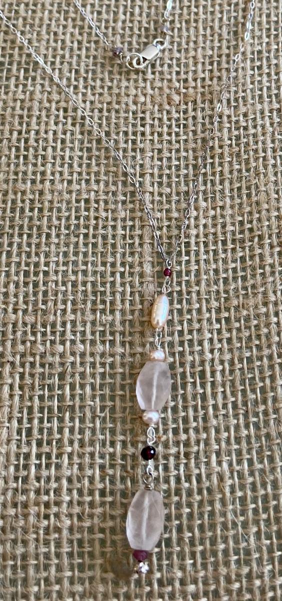 Rose quartz, ruby and pearl with .925 silver picture