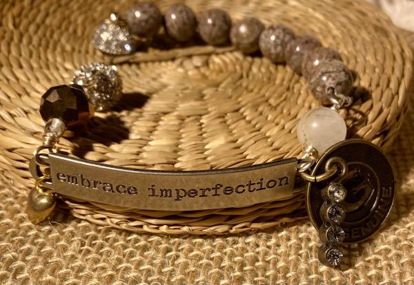 Sentiment bracelet with brown snowflake obsidian picture