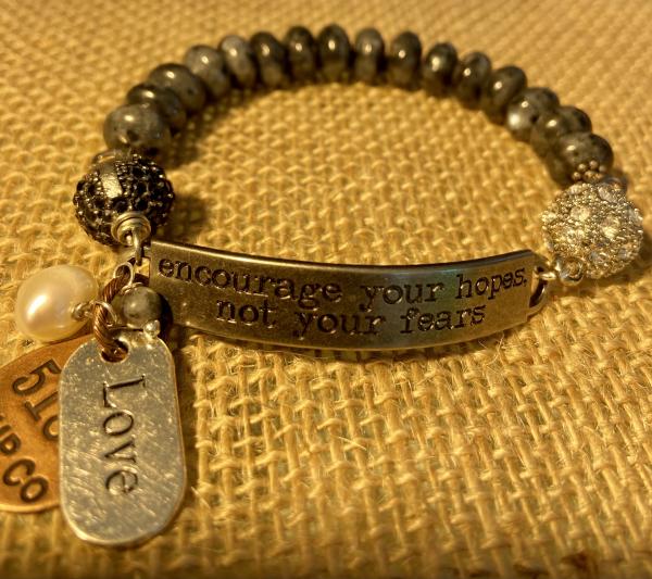 Sentiment bracelet with labradorite and vintage rosary bead.