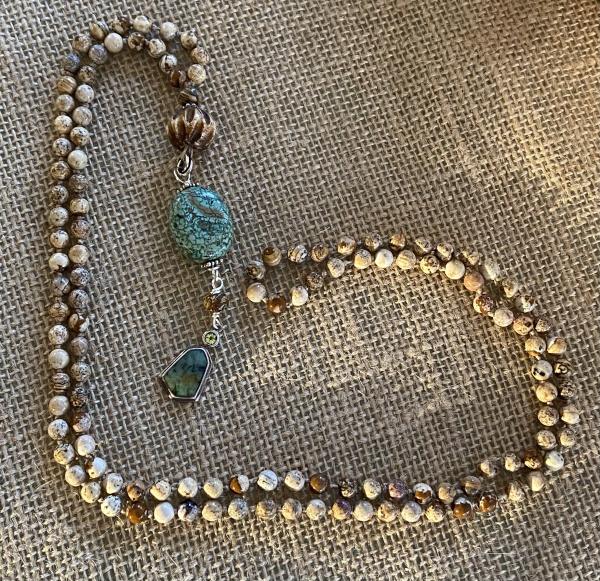Turquoise, peridot and Picture jasper stone long necklace