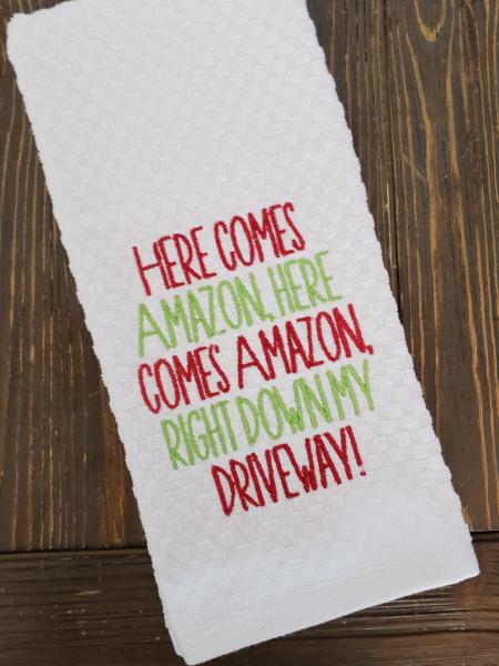 Embroidered Christmas Towel, Here comes Amazon picture