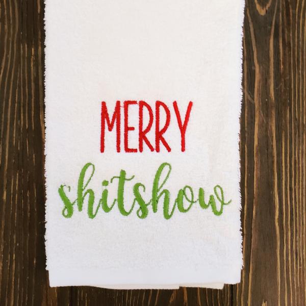 Merry Shitshow embroidered towel picture