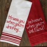 Funny Christmas towel set, embroidered