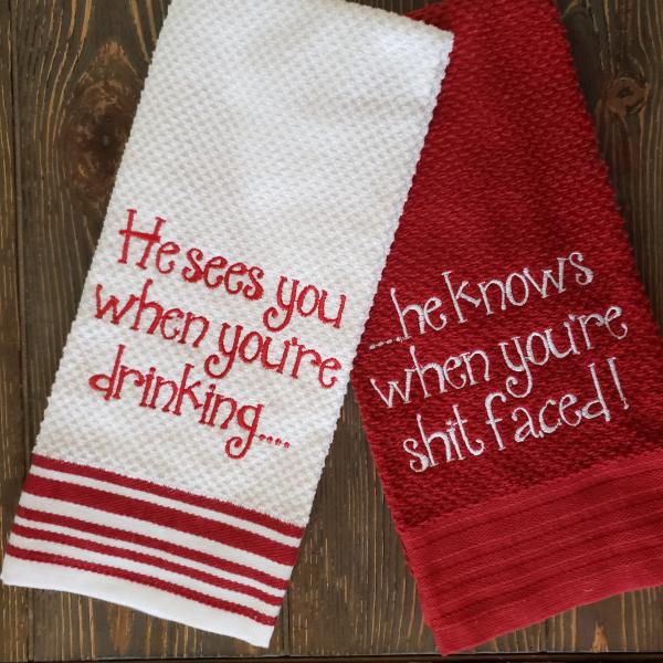 Funny Christmas towel set, embroidered picture