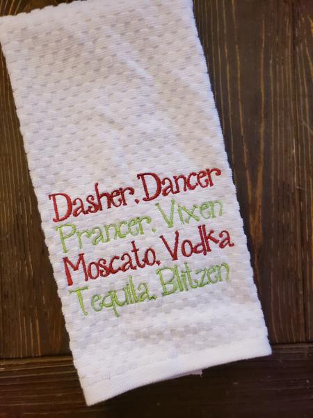 Embroidered Christmas Towel, Dasher, Dancer