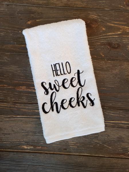 Embroidered Towel, Hello Sweet Cheeks