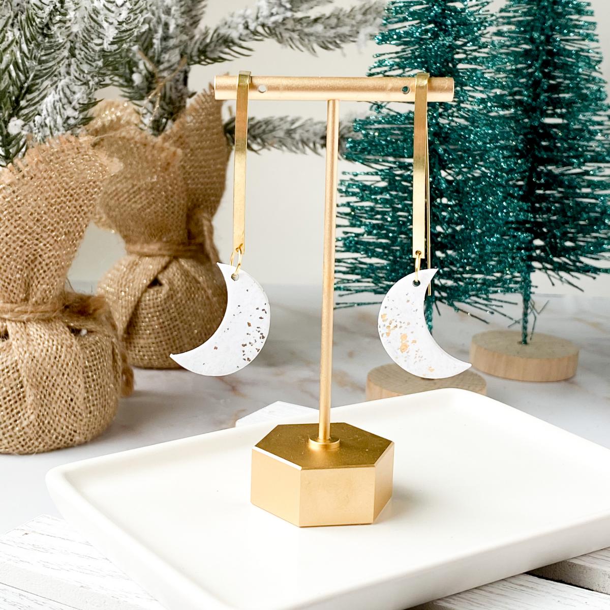 White and Gold Foil Crescent Moon Dangles picture