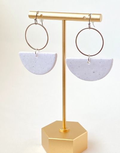 Speckled White Half Circle Earrings