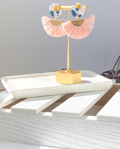 Textured Clay and Tassel Fan Earrings picture